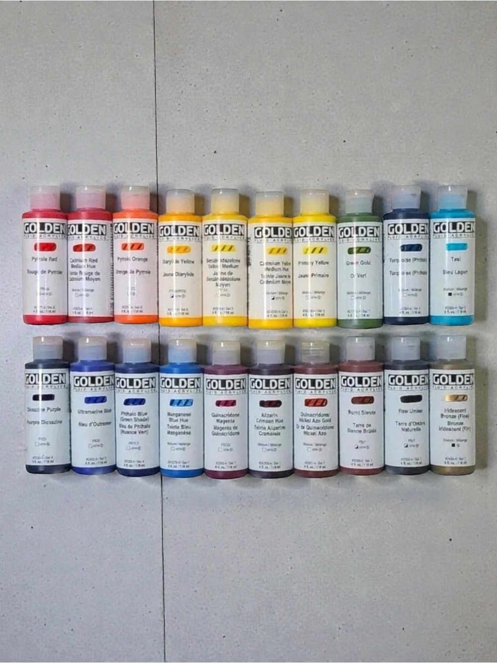 20 Golden Fluid Acrylic Paint Lot Of 20,  4 fl oz Bottles Painting Supplies​